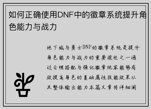 如何正确使用DNF中的徽章系统提升角色能力与战力